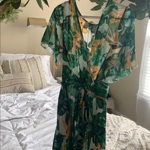 Floral wrap dress green maxi